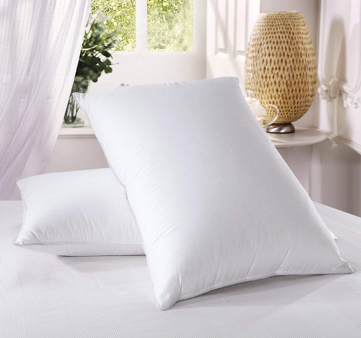 Utopia Bedding Cotton Corded Stomach Sleeper Plush Bed Pillows, Queen,  White, 2-Pieces 